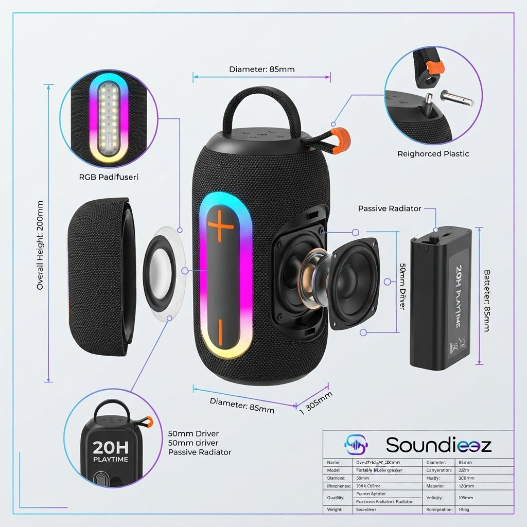 Portable Bluetooth Speaker, IPX7 Waterproof, Wireless, Big Sound, Deep Bass, Dual Pairing, 30H Playtime