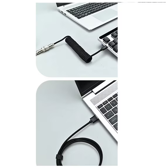 Usb Keyboard Cable Black Coiled Keyboard Usb Type C Cable DIY Aviation Plug Cable Connector Gaming Usb Keyboard Cable