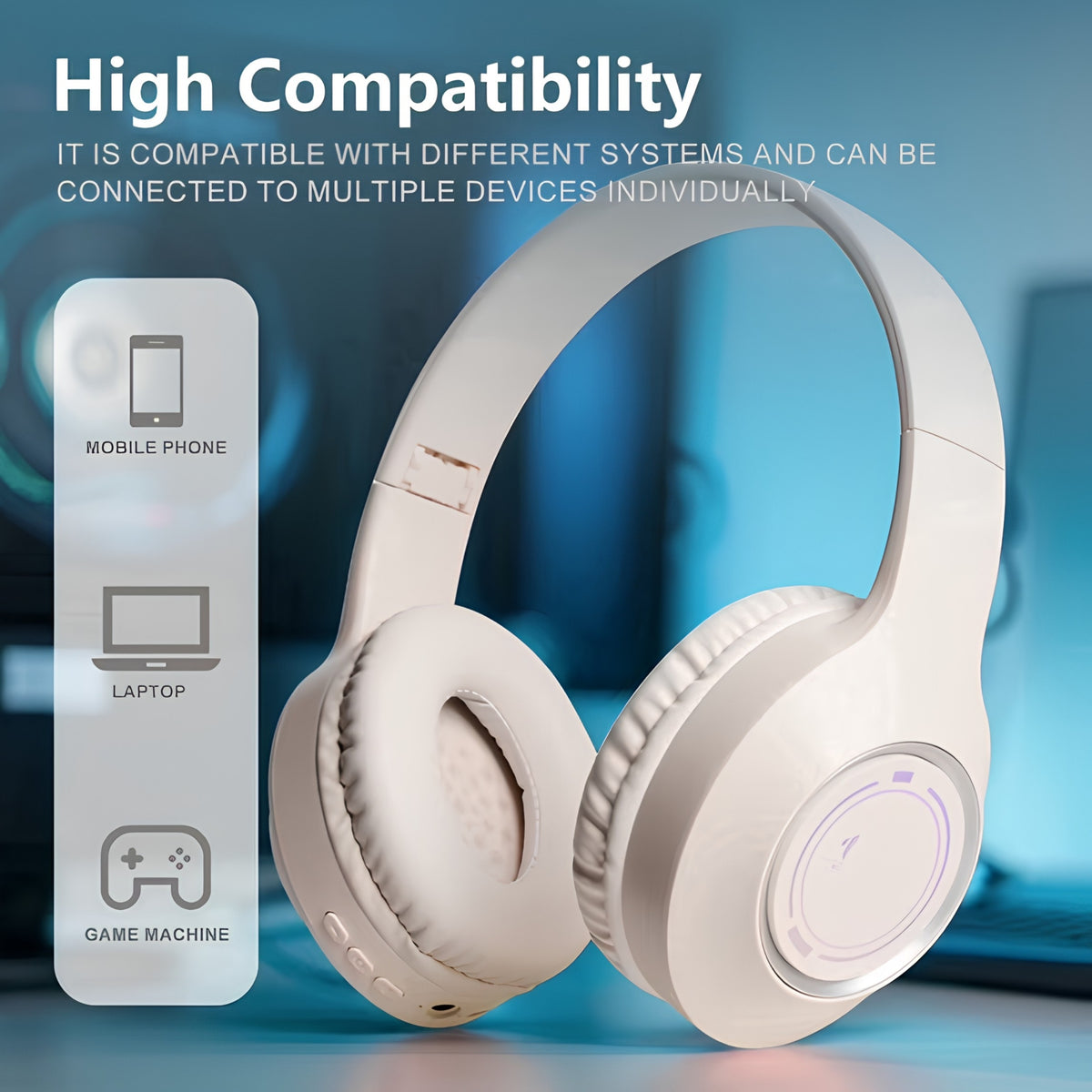 GENAISkin Tone Foldable Bluetooth 5.3 Over-Ear Headphones with LED Accent Light