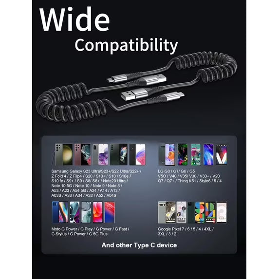 Coiled USB C Cable 2 Pack, 3ft USB to USB-C Cable for Car, Android Auto Coiled USBC CarPlay Cord