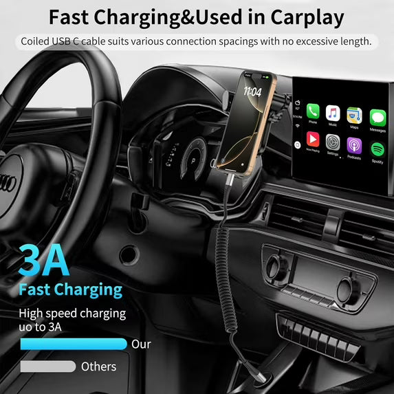 Coiled USB C Cable 2 Pack, 3ft USB to USB-C Cable for Car, Android Auto Coiled USBC CarPlay Cord