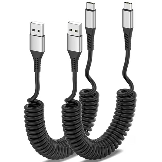 Coiled USB C Cable 2 Pack, 3ft USB to USB-C Cable for Car, Android Auto Coiled USBC CarPlay Cord