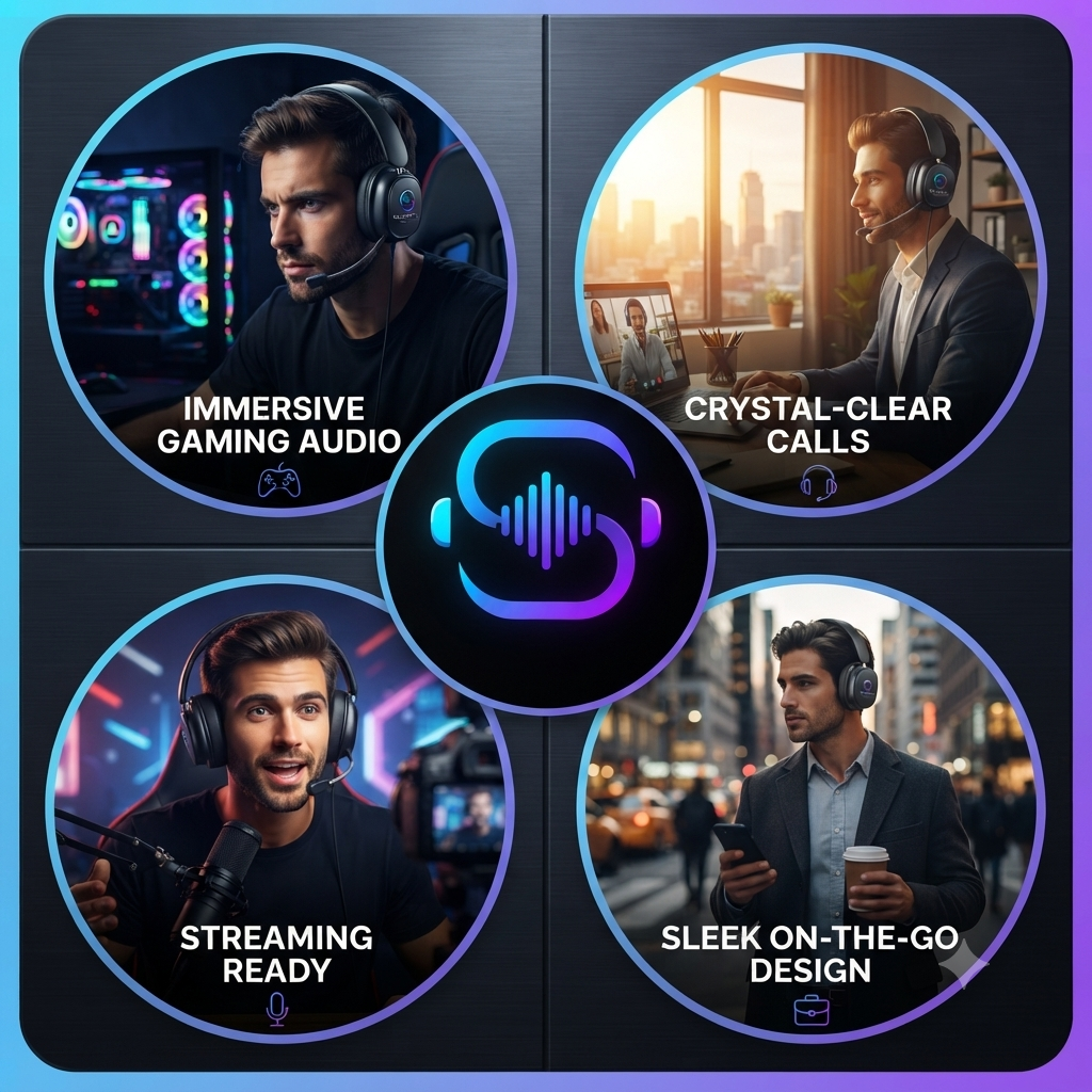 Wireless Over-Ear Headphones with Microphone, Noise Cancelling for Gaming
