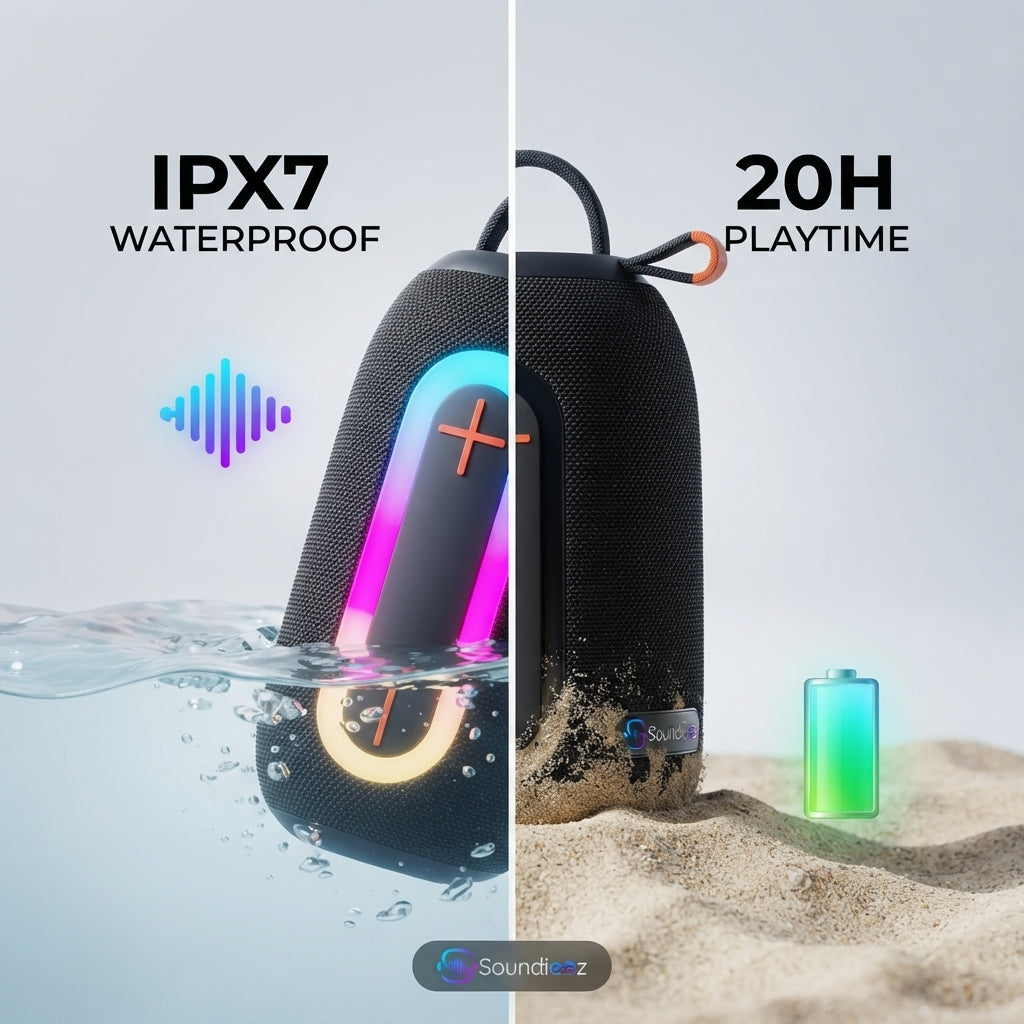 Portable Bluetooth Speaker, IPX7 Waterproof, Wireless, Big Sound, Deep Bass, Dual Pairing, 30H Playtime