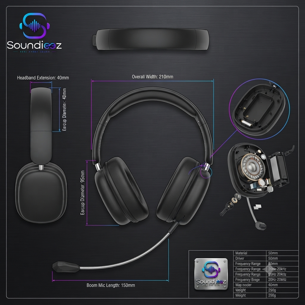 Wireless Over-Ear Headphones with Microphone, Noise Cancelling for Gaming