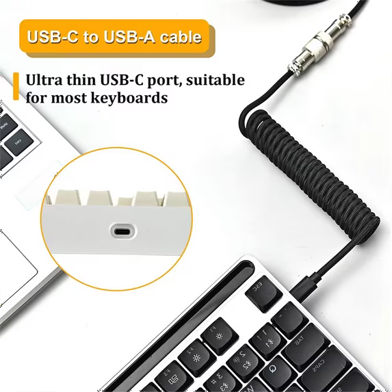Usb Keyboard Cable Black Coiled Keyboard Usb Type C Cable DIY Aviation Plug Cable Connector Gaming Usb Keyboard Cable